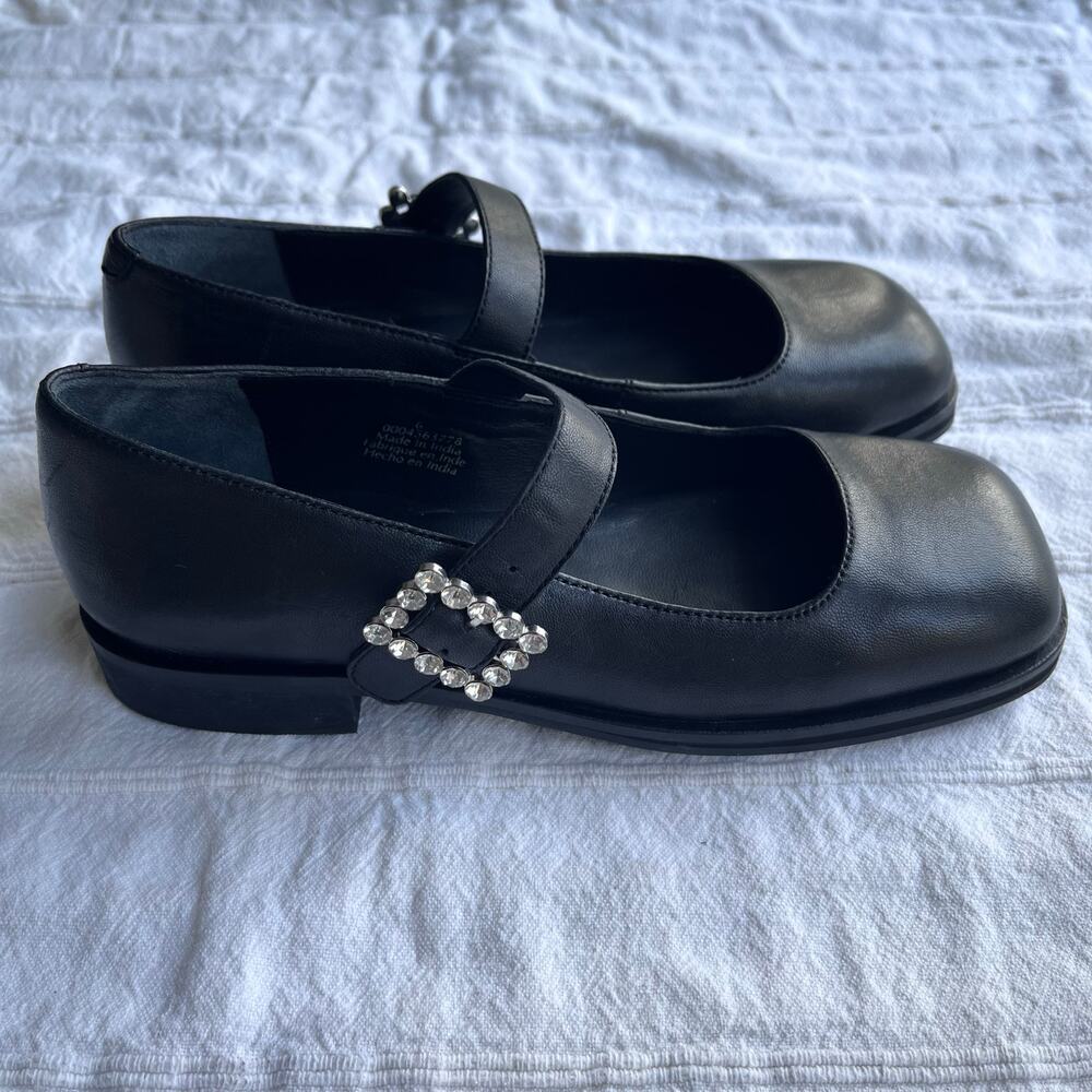 Free People FP Collection Rumor Diamante Mary Jane Black Leather Flats Size 6 - Picture 6 of 14